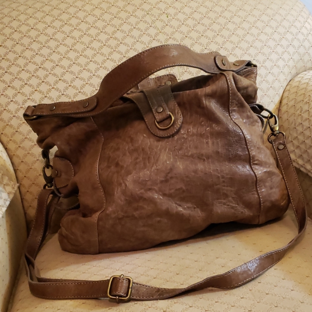 Gray Leather Hobo Style Bag